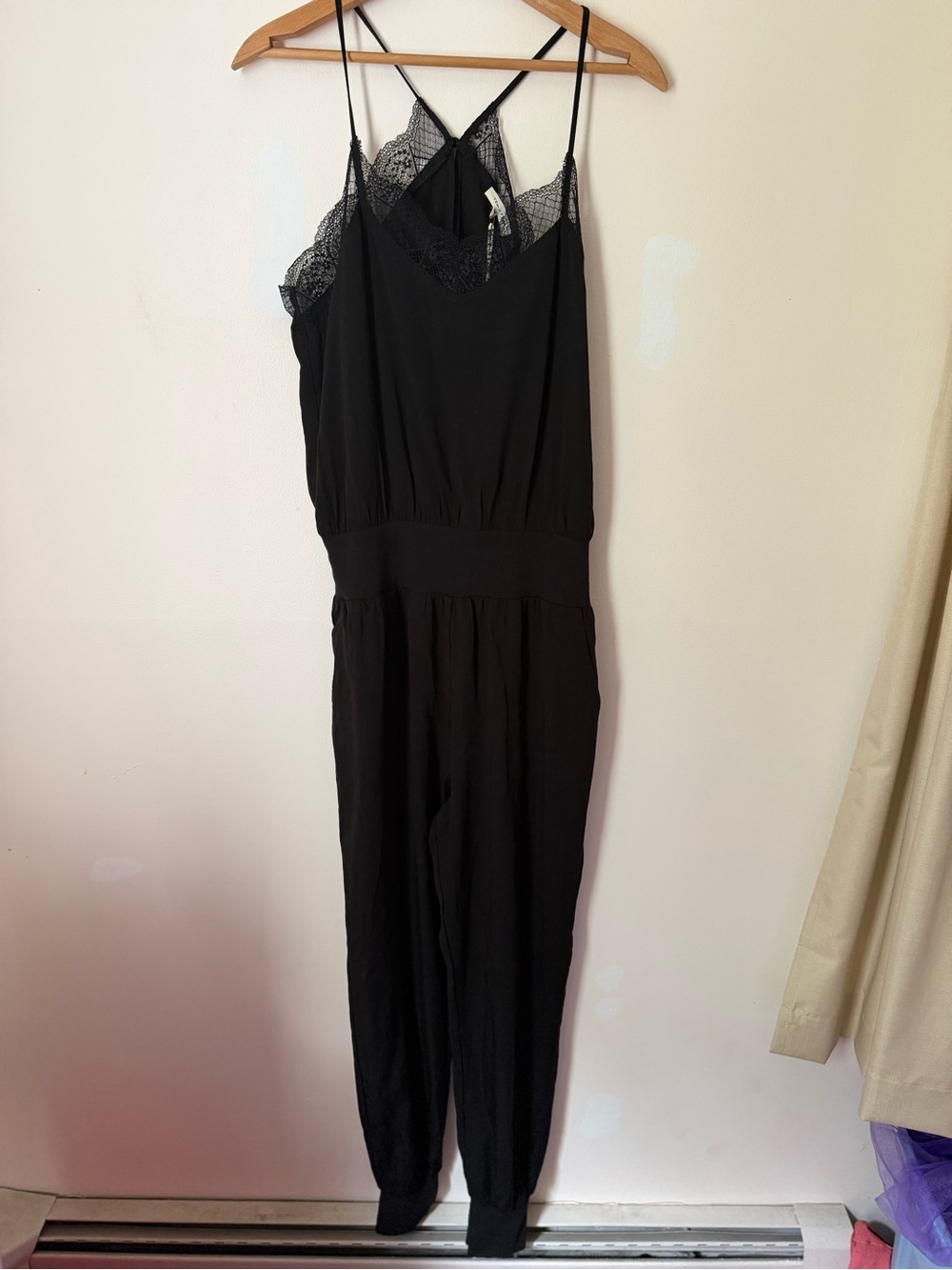 tea n rose Black Lace-Trim Sleeveless Jumpsuit